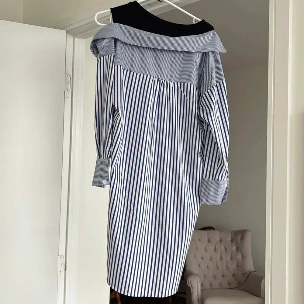 Blue Asymmetrical Long Sleeve Shirt Dress - Picture 2 of 2
